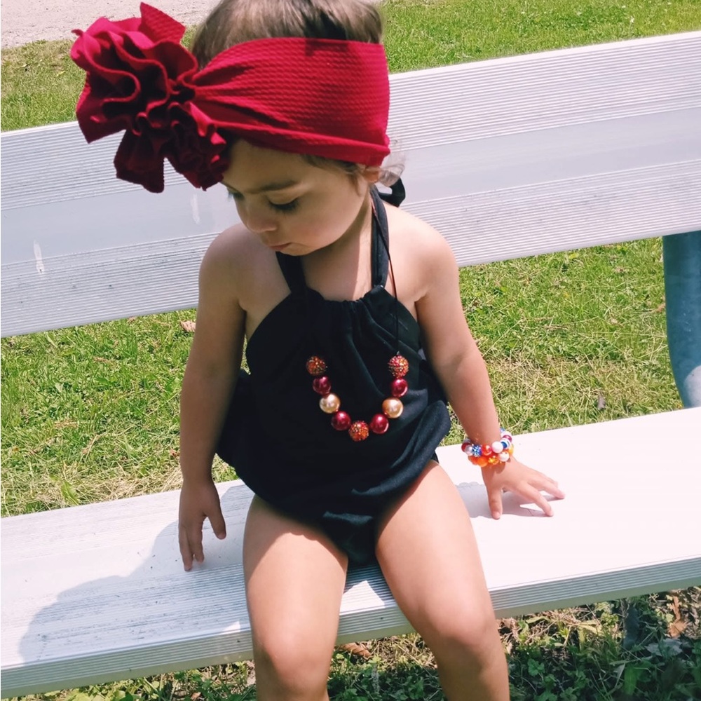Black Halter Romper with Red Headband